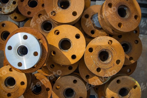 Preview: Rusty valves at the construction site, photo from above.