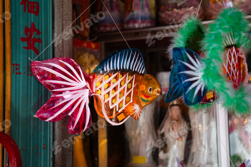 Preview: Lanterns hanging on a stand in the streets of Malaysia during Mid Autumn Festival