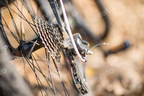 Preview: Detail view of rear wheel of bicycle with chain and sprocket