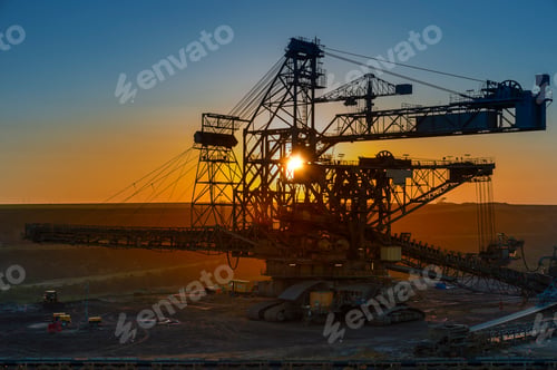 Preview: Germany, North Rhine-Westphalia, Juechen, Garzweiler surface mine, Stacker at sunset