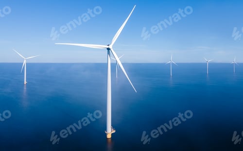 Preview: Windmill turbines at sea a huge winmill park in the Netherlands during winter