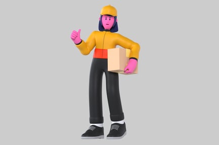 Preview: Person in yellow hard hat and jacket holding a cardboard box