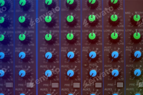 Preview: close-up audio mixing console, Selective focus. mixing and mastering tone control.