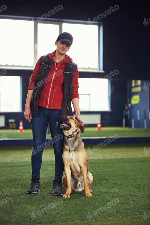 Preview: Serene female handler and a canine during the training session