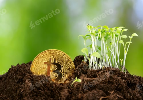 Preview: Sprout plant and bitcoin, growth of bitcoin crypto currency