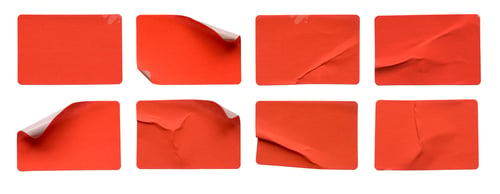 Preview: A set of fluorescent neon orange rectangular paper sticker label isolated on white background.