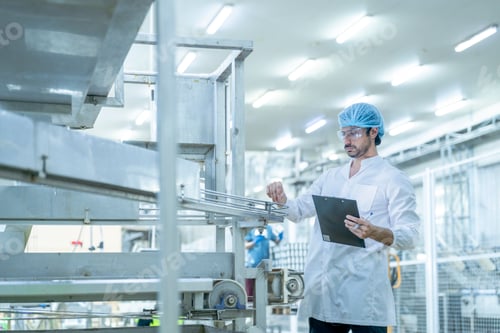 Preview: An industrial worker taking notes on a tablet in a modern factory.