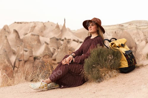 Preview: Travelling woman in Cappadocia valley.