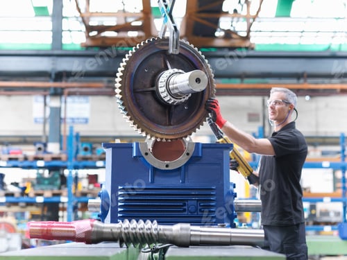 Preview: Engineer assembling industrial gearbox in engineering factory