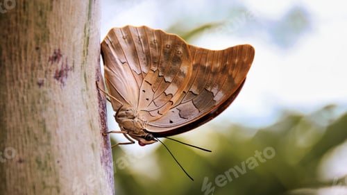 Preview: Close-up shot of a colorful butterfly perched atop a branch in a natural environment