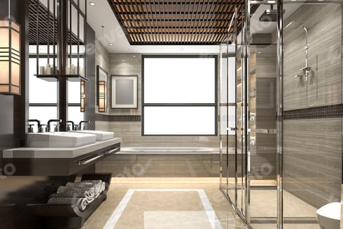 Preview: 3d rendering modern loft bathroom with luxury tile decor with nice view from window