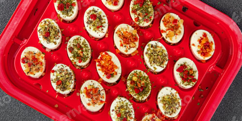 Preview: cheese appetizer soft cheese with herbs and tomatoes pieces fresh tasty food dish delicious gourmet
