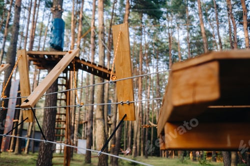 Preview: Elements of a rope town in the park. An empty rope town in the forest