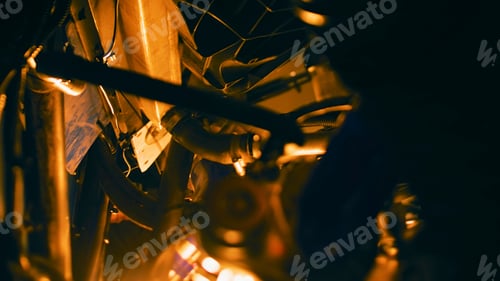 Preview: Pipes and parts on background of light. Stock footage. Close-up inside mechanism lot of intricate