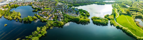 Preview: Aerial drone view of
Leybourne Lakes and housing estate, Aylesford, Kent, England