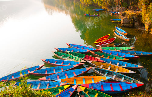 Preview: Colorful wooden boat at Fewa lake, Pokhara, Nepal.