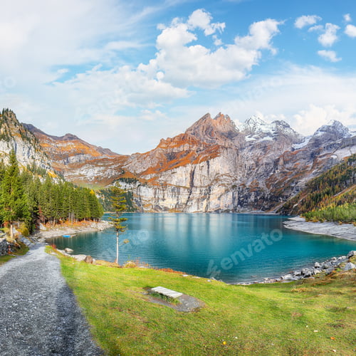 Preview: Amazing autumn view of Oeschinensee Lake.