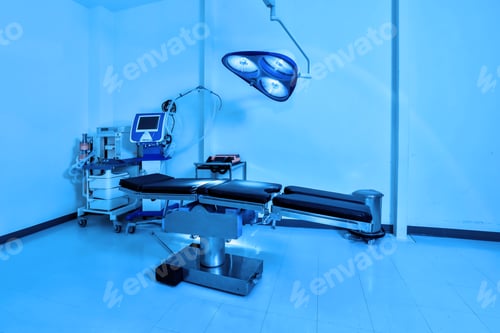 Preview: Equipment and medical devices in modern operating room .Operating room with surgical equipment .