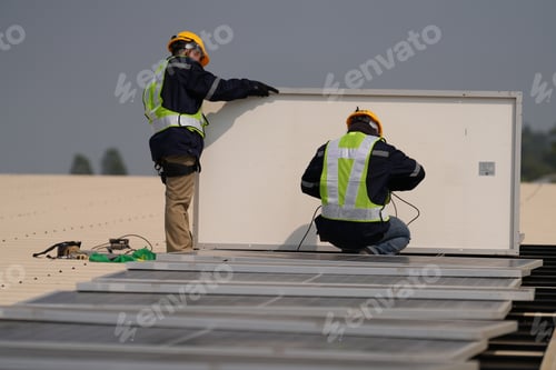 Preview: Renewable Energy Eco Technology Electric Power Industry Solar Panels on rooftop.