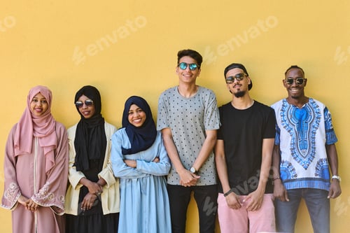 Preview: Urban Unity: Vibrant Diversity People in Front of the Yellow Wall