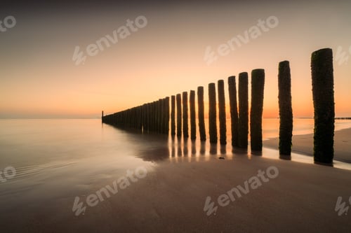 Preview: Beautiful sunset above the sea. Dishoek, Zeeland, the Netherlands.