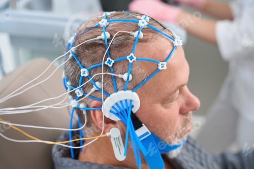 Preview: Patient undergoing an EEG encephalography diagnostic procedure