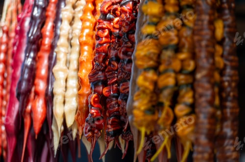 Preview: Famous georgian dessert churchkhela on street food market in Tbilisi, Georgia.