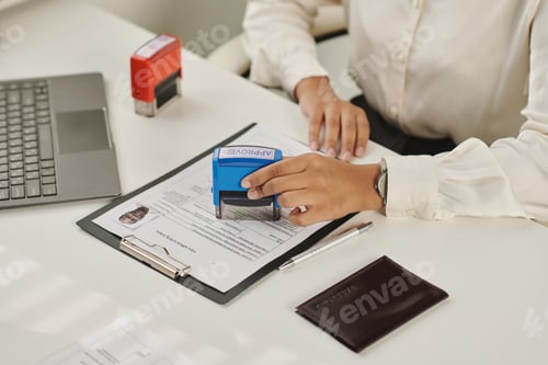 Preview: Woman approving documents for visa