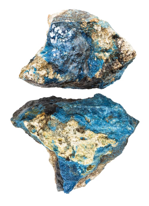 Preview: various samples of raw aerinite minerals isolated