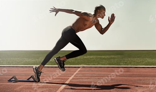 Preview: Speed runs through his spirit. An athlete running on track.