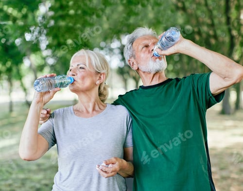 Preview: outdoor senior fitness woman man lifestyle active sport exercise healthy fit runner couple running