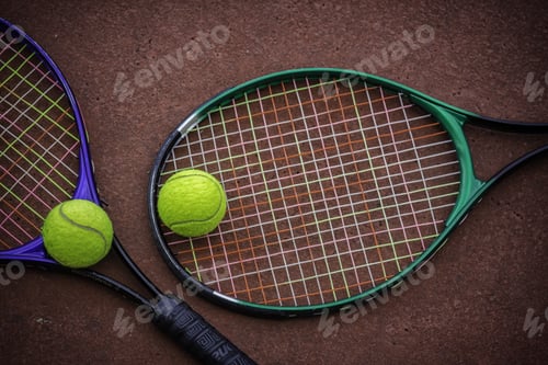Preview: Tennis Racket And Balls On The Tennis Court