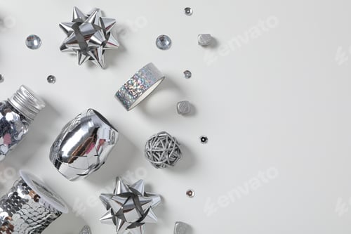 Preview: Items for gift decor on white background, space for text