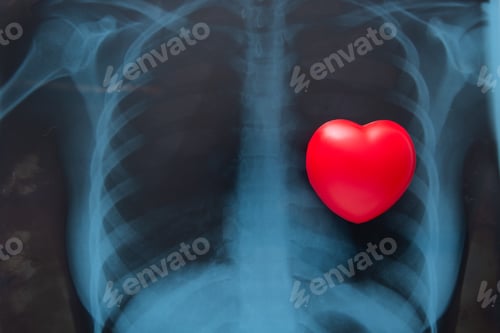 Preview: Red heart on x ray chest.