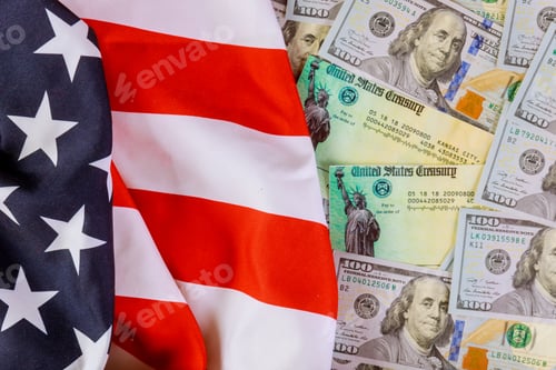 Preview: United States Treasury Checks and Hundred Dollar Bills