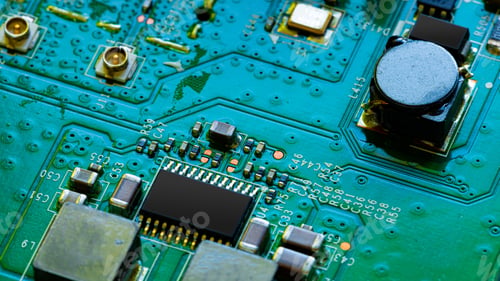 Preview: Close up of components and microchips on PC circuit board