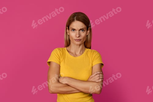Vista previa: Strict serious angry confident middle aged european blonde lady employee, teacher, professional with