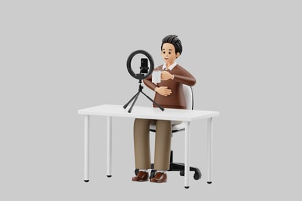 Preview: A man sits at a desk with a ring light and a smartphone.