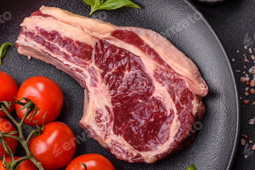 Preview: Fresh, raw beef steak with salt, spices and herbs