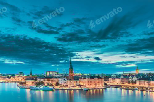 Preview: Stockholm, Sweden. Scenic View Of Stockholm Skyline At Summer Evening. Famous Popular Destination