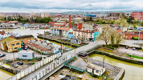 Preview: Aerial view of the colorful cityscape of Bristol. England, UK
