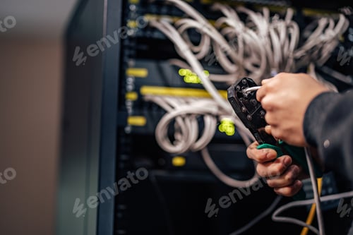 Preview: Computer network laying procedure. Installing a new connector on ethernet cable.