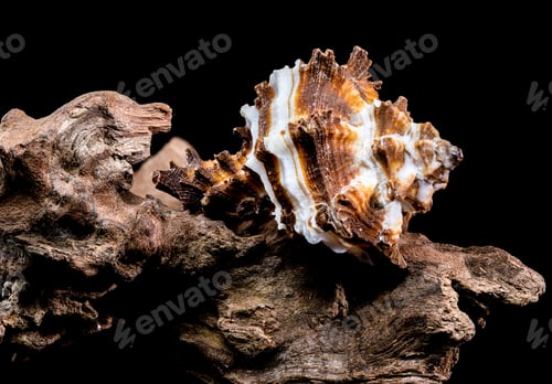 Preview: Endive Murex shell on driftwood black background