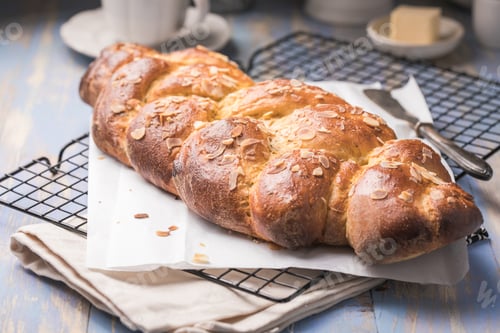 Preview: Tsoureki braid, greek easter sweet bread, on wood