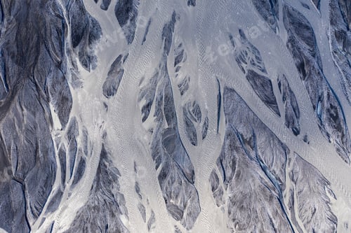Preview: Aerial drone view of a huge riverbed, glacial river in Iceland