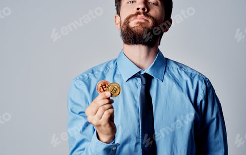 Preview: man in shirt with tie cryptocurrency finance e-wallet technology