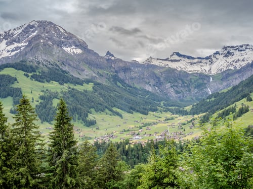 Preview: Adelboden town and valley from Daudenfells, Switzerland