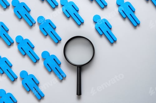 Preview: A magnifying glass with a row of blue figures.