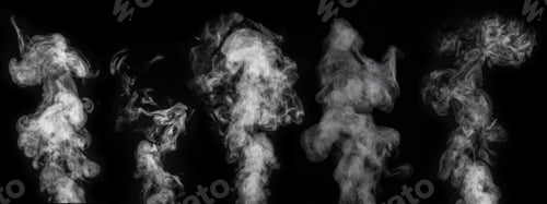 Preview: Set of five figured smoke on a dark background. design element, for overlay on pictures