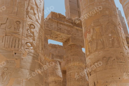 Preview: Hieroglyphics decorating columns in the mortuary temple of ramses iii at medinet habu